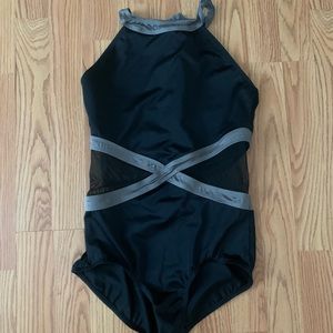 Black mesh dance leotard